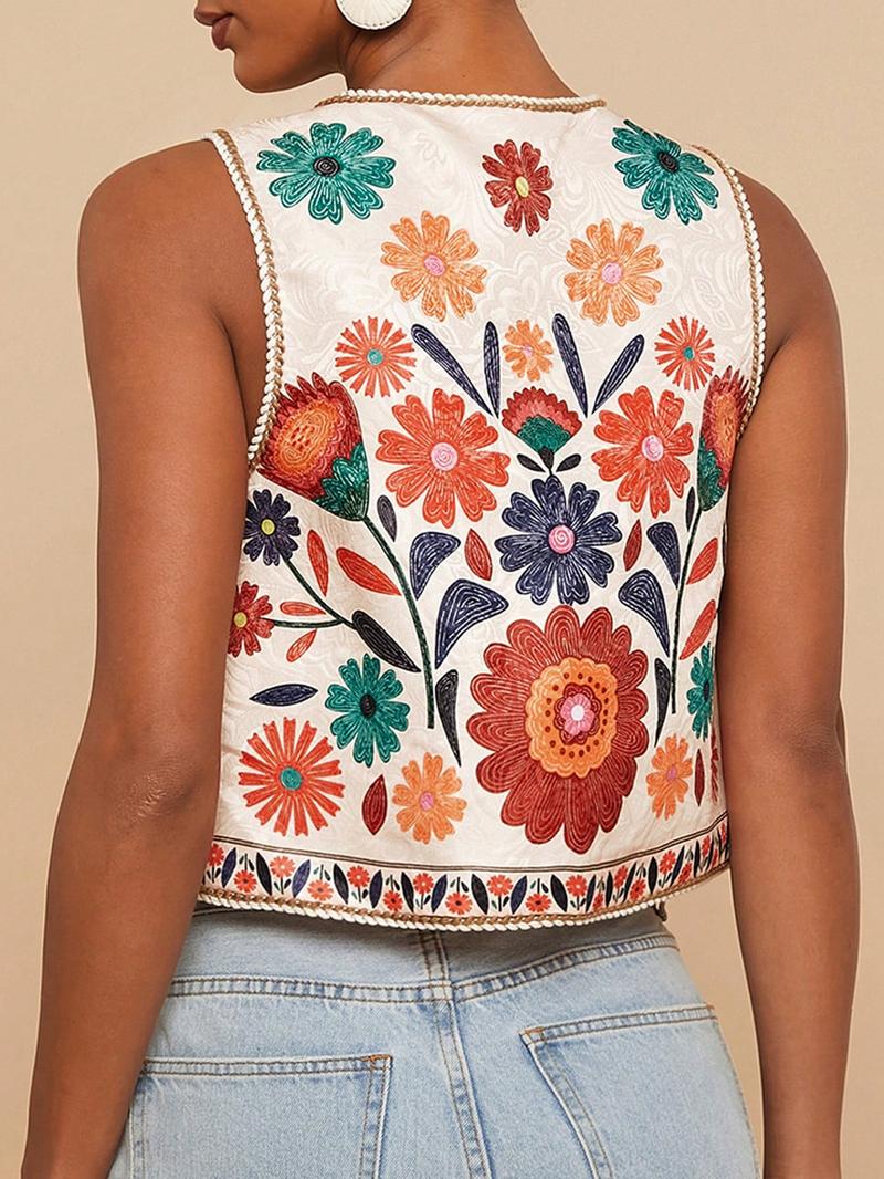 Women's Floral Print Tie Front Crop Tank Top, Boho Bohemian Sleeveless Top for Summer, Ladies Clothes for Beach Vacation