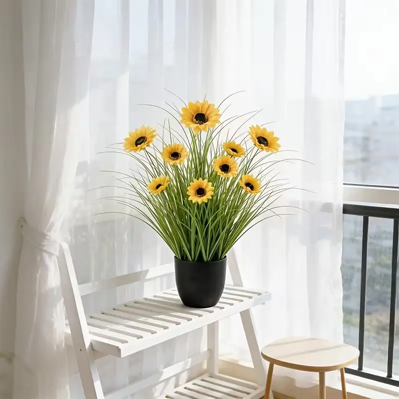 10-Piece Elegant Spring Sunflower Artificial Flowers with Pampas Grass, Ideal for Outdoor Decor, DIY Arrangements, Mother's Day, Home, Office, Hotel, Wedding