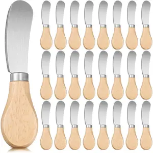 24 Pcs 4.7 Inch Mini Cheese Spreader Knives, Stainless Steel Butter Spreaders with Wooden Handle for Charcuterie Board, Cream Cake, Condiment, Sandwich