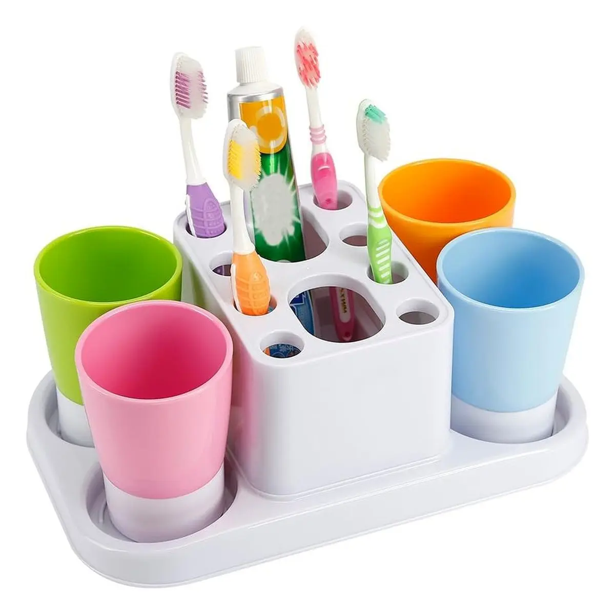 Toothbrush Holder and Large Organizer Stand for Bathroom, Space Saving Design for Daily Household Organization