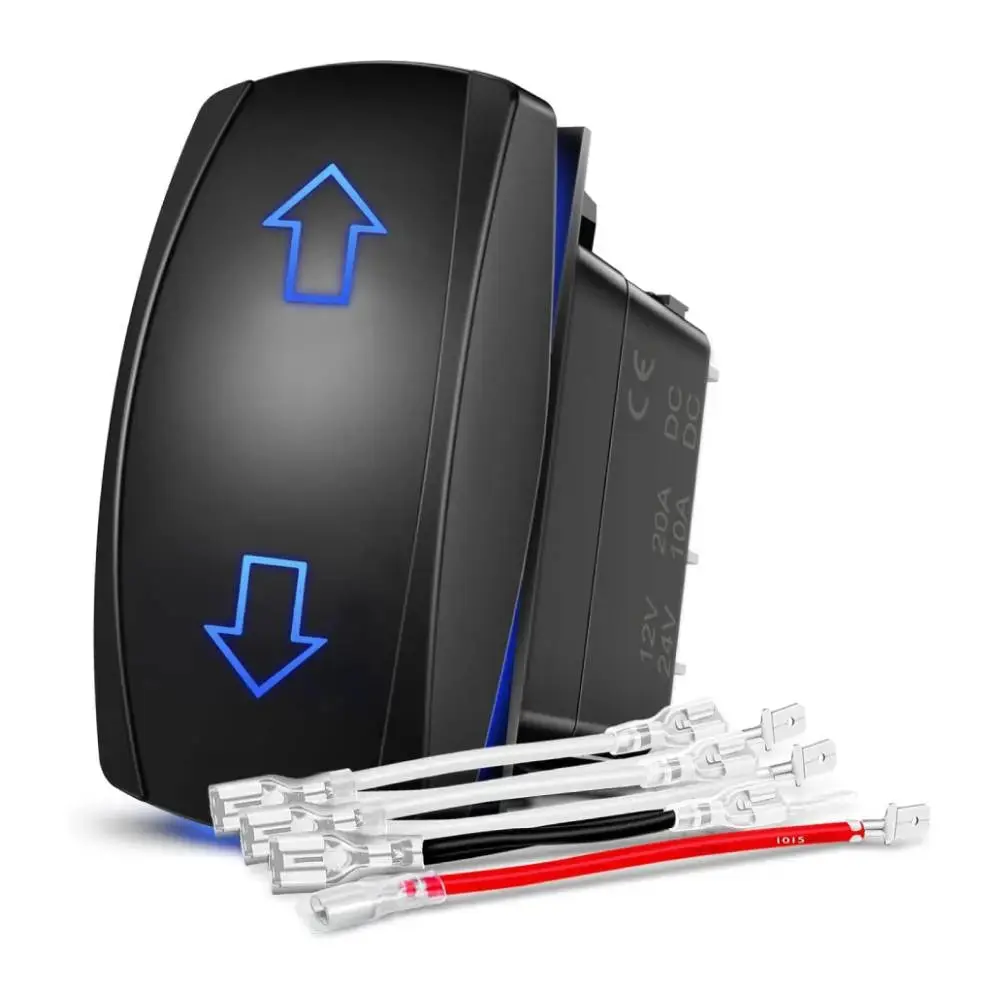 Nilight 7-Pin Double Pole DPDT Waterproof Heavy Duty Replacement Rocker Switch, 12V-24V DC, 12V 20A, On/Off Arrows Polarity Reverse, Blue LED Lighted, ABS+PC, with Diagram, Easy Installation, for Jeeps, Camping, Marine Boats (Fits Jogging LED Lights)