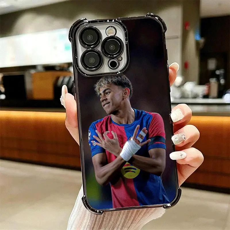 Football Star L-Lamine Y-Yamal Plating Phone Case For iPhone 16 17 Pro Max Air 17E 16E 14 15 Plus 12 13 11 Anti-Fall Protection