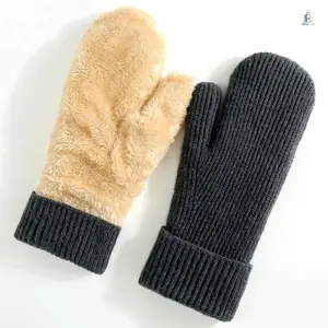 Men Oversized Knit Mitten Gloves, Trending Fleece Lined Thick Thermal Cold Weather Mittens, Warm Stretchy Knitted Hand Covers, Windproof Winter Accessories for Cycling Outdoor Daily Use