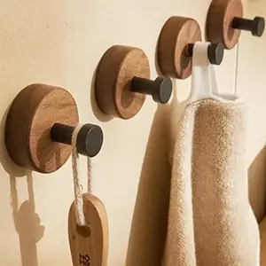 Premium Natural Walnut Wood Self-Adhesive Hook, Minimalist Solid Wood Wall Hanger, Decorative Multi-Purpose Storage Rack for Towel, Key, Coat, Bathroom Bedroom