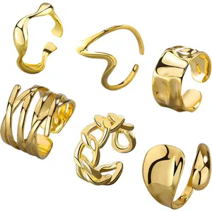 YBMYCM 3-10Pcs Dome Rings Set Chunky Gold Ring for Women Men 14k Gold Plated Thick Adjustable Statement Ring Gold/Silver