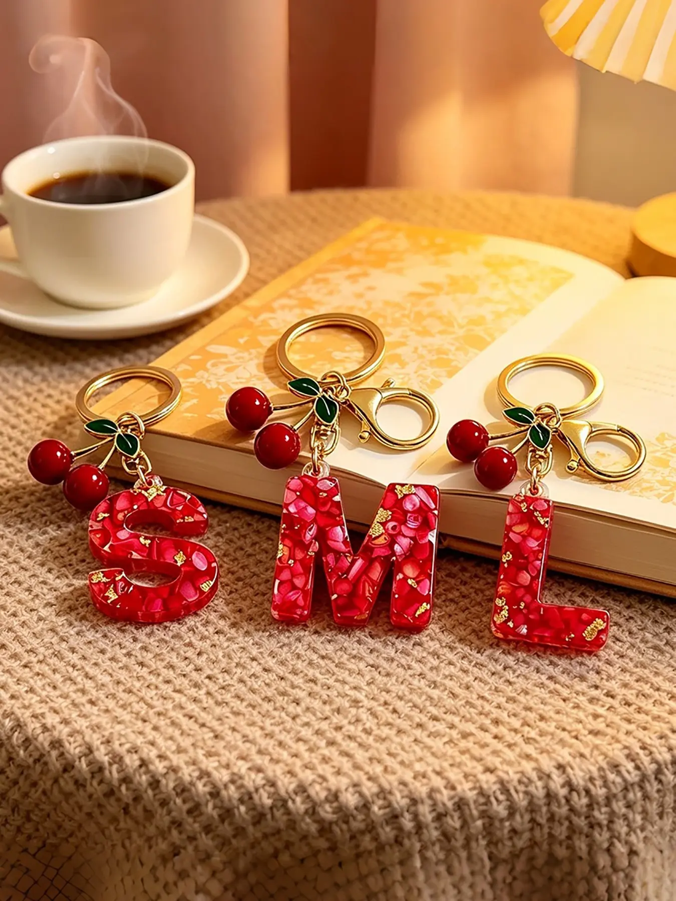 Boho Style Resin Letter Keychain, Cute Cherry Bag Charm, Elegant Car Key Ring, Sweet Girl Heart Accessory, Perfect Gift for Friends