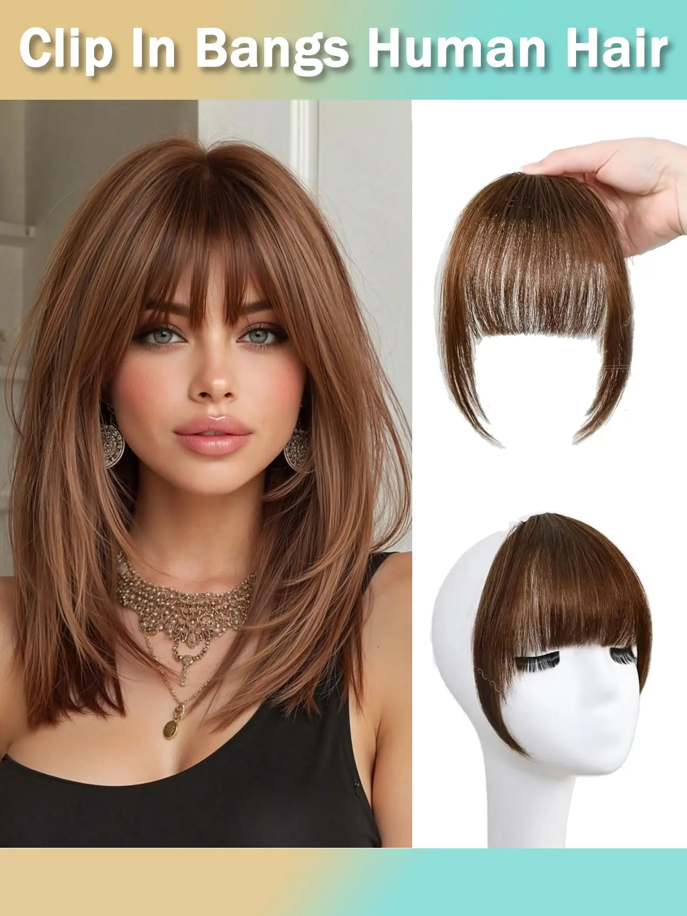 Natural Clip-On Air Bangs Human Hair Hairpiece, Soft Breathable Thin Fringe, No Fake Look, Easy Installation, Ideal for Daily Travel