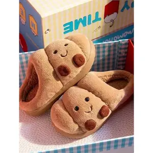 Woman man Funny Croissant Slippers – Cute Cartoon Pastry Design, Fluffy Thick Plush Cozy Warm Slip-On Shoes, Soft Non-Slip Sole, Indoor Outdoor Winter Home Footwear, Comfy Bedroom House Shoes, Unique Holiday Gift