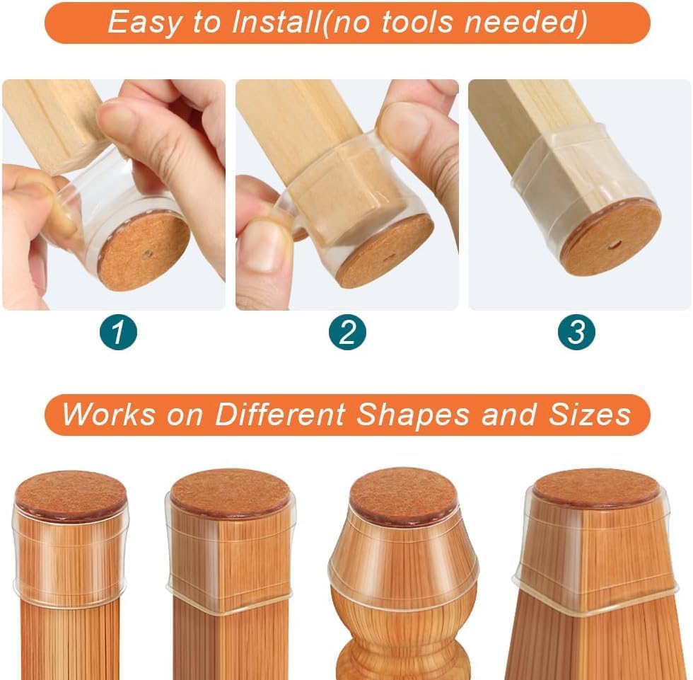 Silicone Chair Leg Floor Protectors, Silicone Felt Furniture Leg Pads Caps Covers for Hardwood Floors ,Rubber Chair Leg Protectors for Hardwood Floors