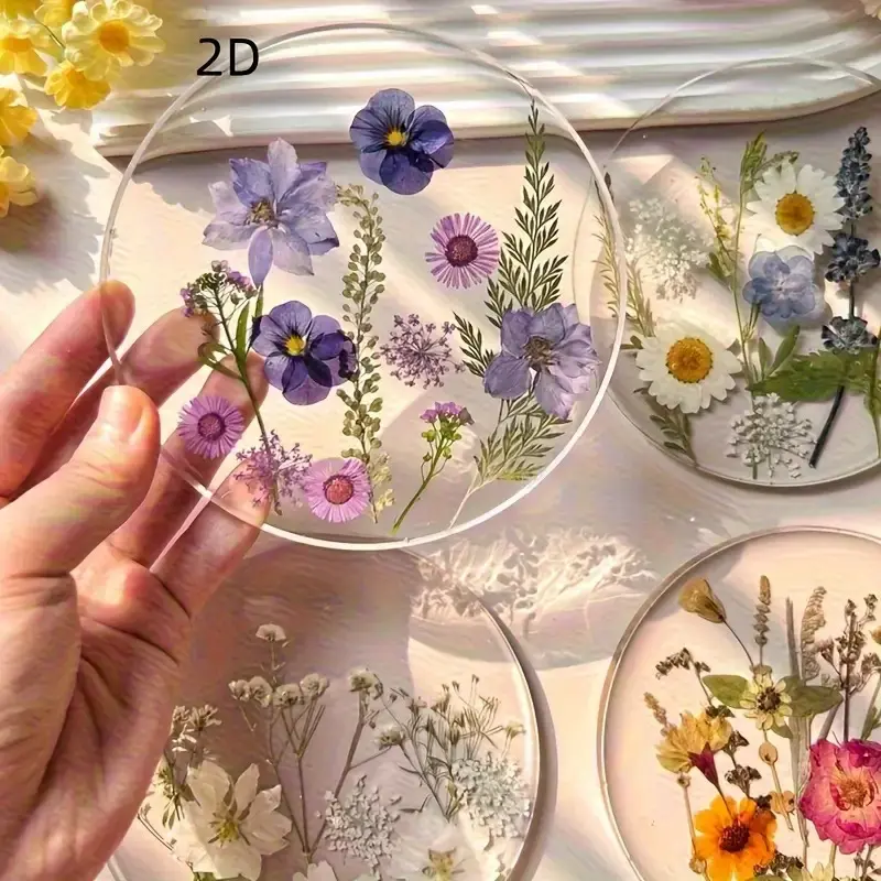 2D flat 4-piece acrylic coaster, color printed outdoor coaster, wedding birthday Mother's Day gift table decoration, wildflower art design, 2D flat pattern, Christmas selection