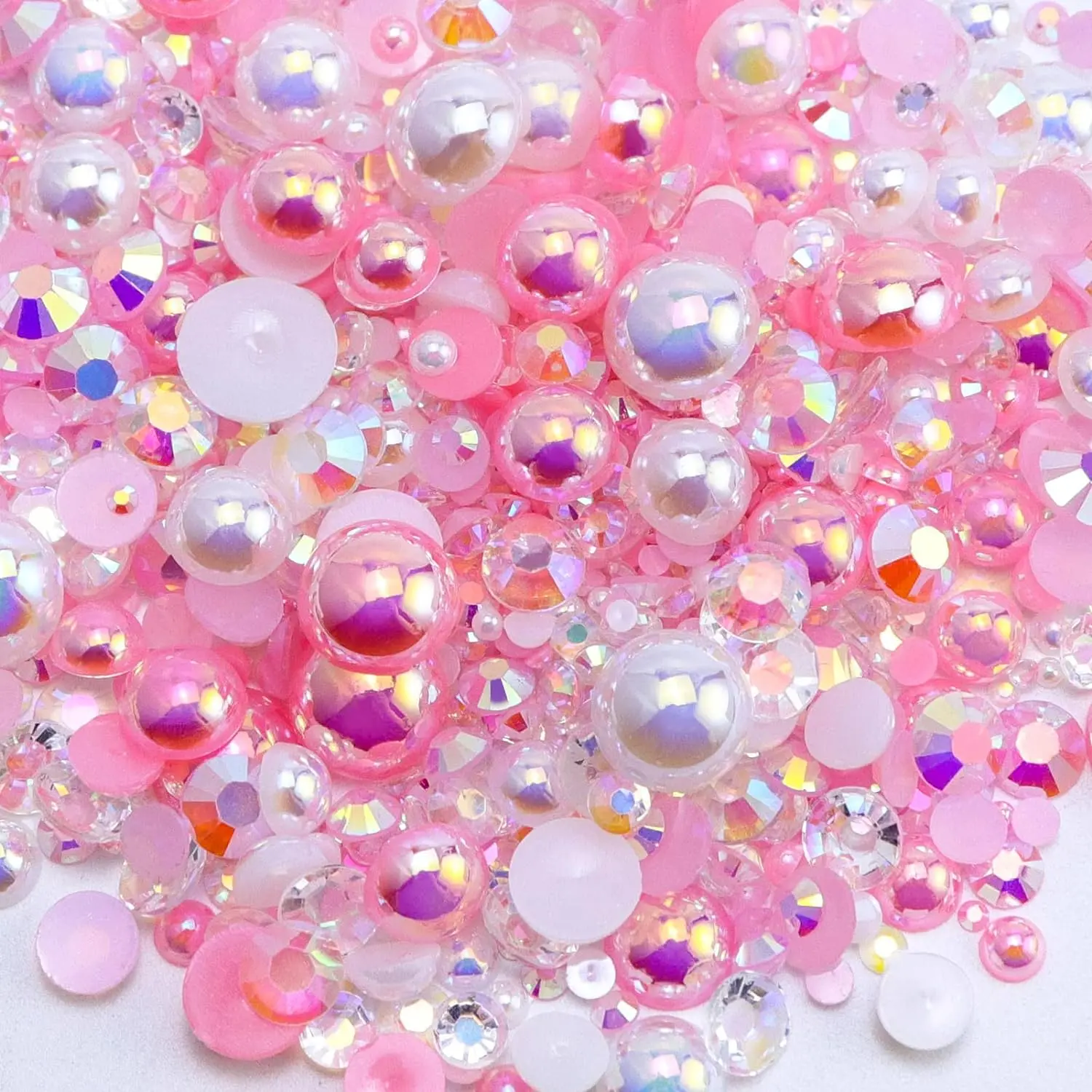 60g Flatback Pearls and Rhinestones for Crafts, 3620PCS 2mm-10mm Mix for Nails Face Art Tumblers, with Tweezers Wax Pen, White|Pinks