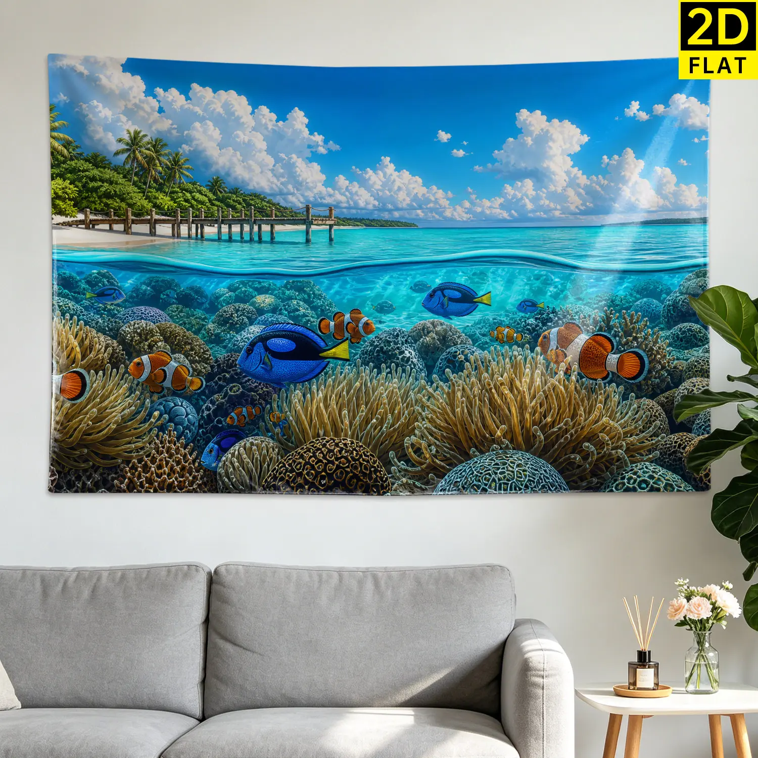 Tropical Ocean Coral Reef Beach Wall Tapestry - Large-Size Horizontal Polyester Artwork, Colorfast High-Res Print Wall Hanging, No-Installation Home Decor Gift Idea for Living Room, Bedroom, Decoration
