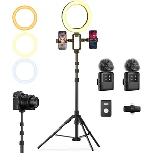 Vlogging Kit for /Android, 78" Extendable Tripod Stand with  Microphone/Ring Light/Phone Clip/Remote Control, YouTube Starter Kit for Video Recording, Live Streaming