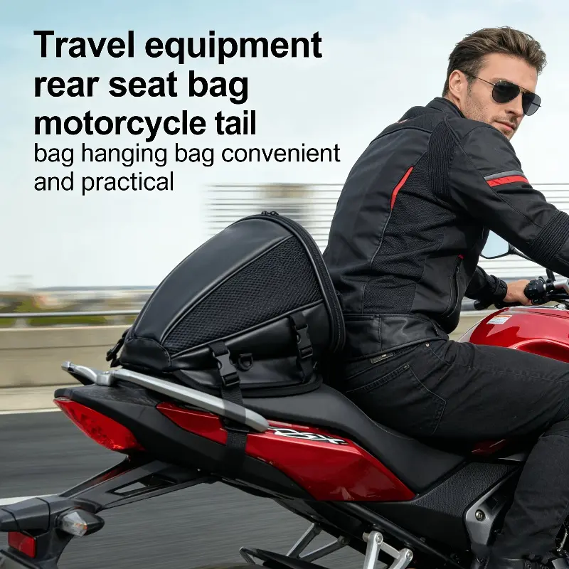 Motorcycle tail bag, universal motorcycle rear luggage bag, waterproof helmet storage saddle bag, all-season durable riding and traveling equipment, suitable for both men and women