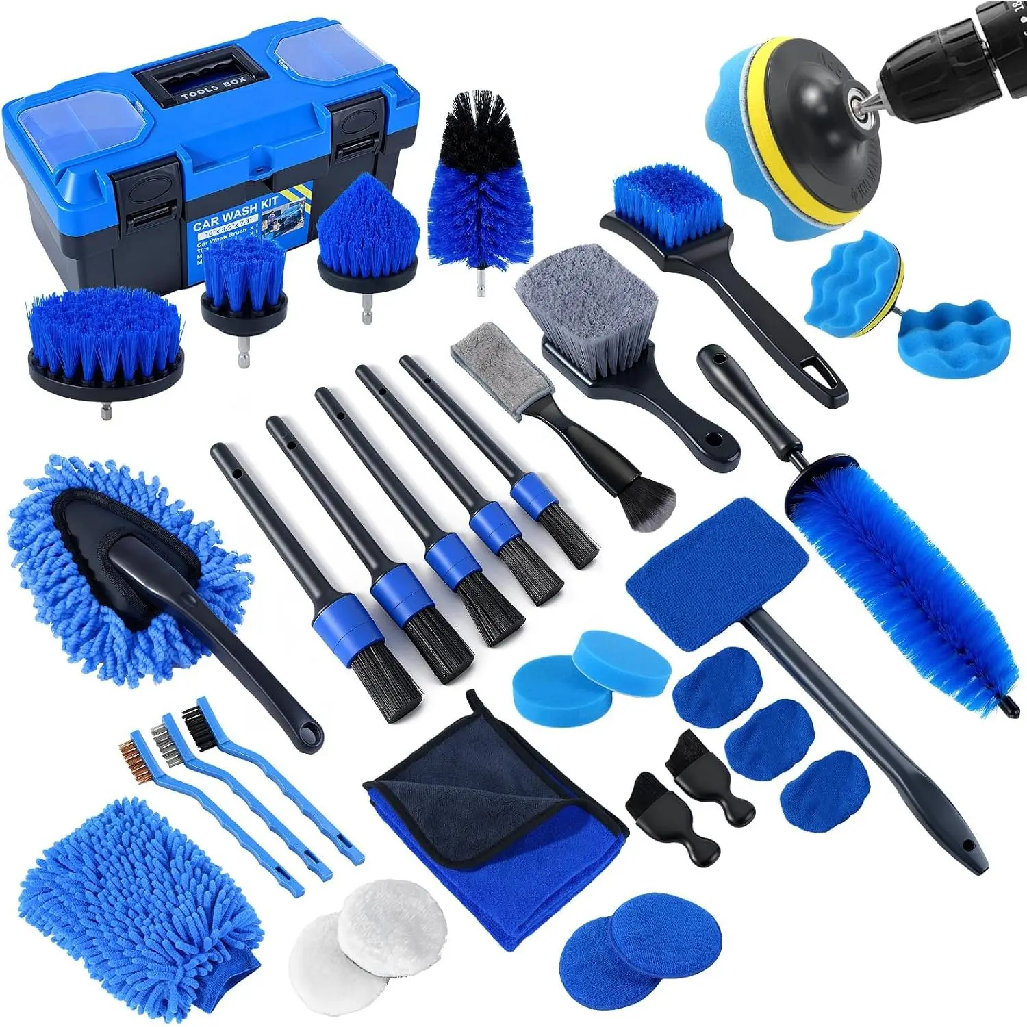 36 count  Detailing Kit,  Detailing Brush Set,  Cleaning Kit, Auto Detailing Tools for Interior Exterior Wheels, Professional  Wash Accessories with Windshield Cleaning Tool and Storage Box