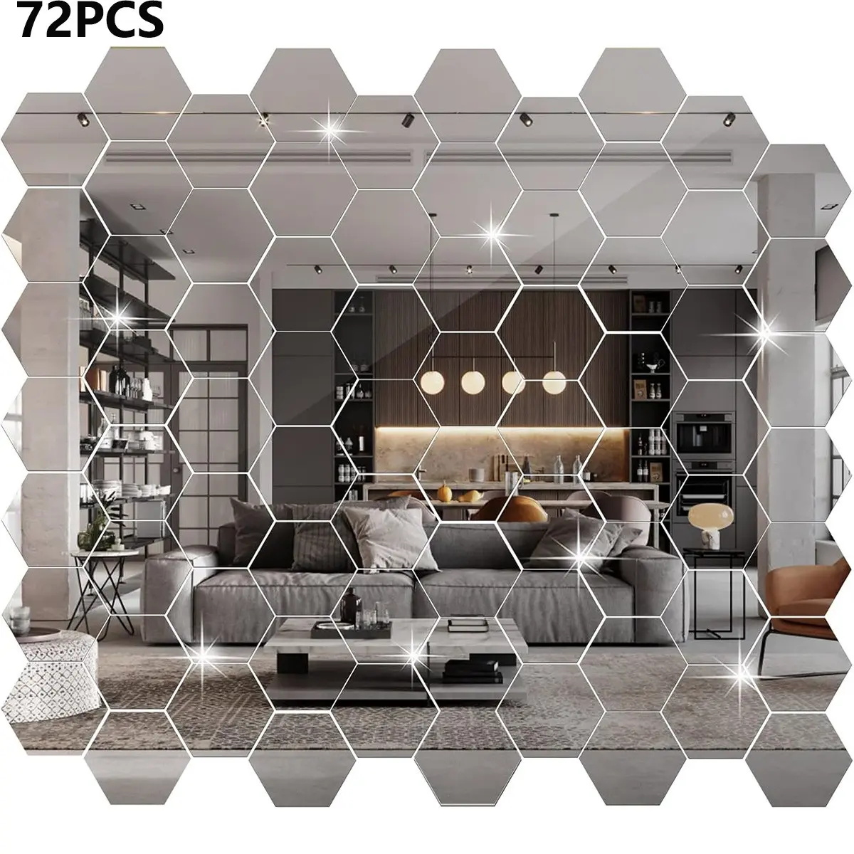 72pcs Hexagon Mirror Wall Stickers, Decal Removable Acrylic Mirror Stickers, Decor for Bedroom Living Room Home Decor DIY, Dorm Mirror Wall Stickers, Dorm Mirrors, Dorm Decor, Wall Stickers Non Glass Safety Reflective for DIY Craft Home Wall Decoration