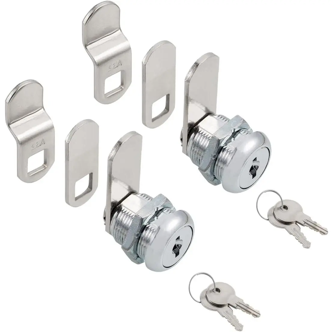 Cabinet Cam Locks Keyed Alike, 5/8" Cylinder for Tool Box, RV Compartment, Mailbox, Vending Machine, Drawer, File Cabinet, Fits 3/8" Max Panel Thickness, Chrome Finish with 3 Cams and 2 KeysGift