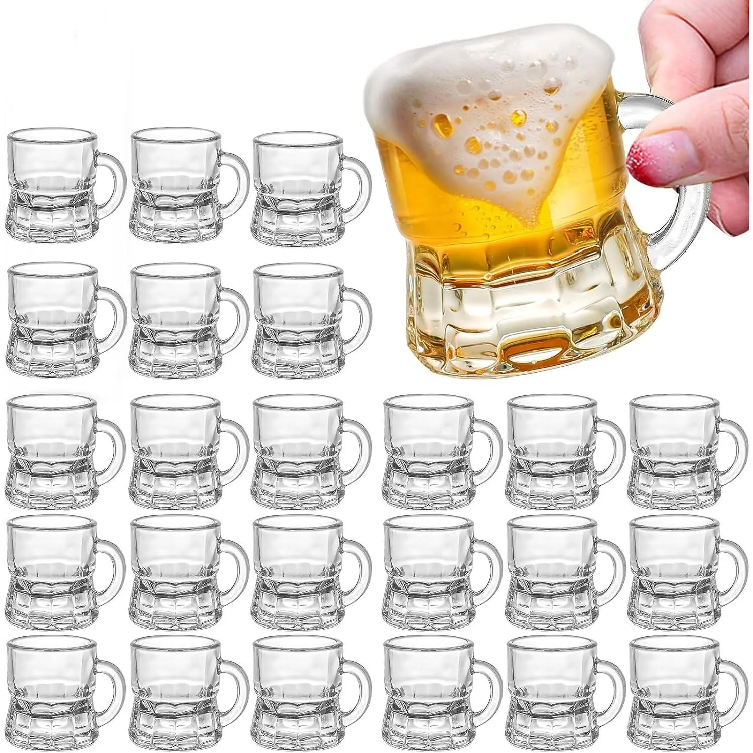 24 Pack 2 oz Clear Mini Mason Glass Mugs, Shot Glasses Beer Steins, Small Tasting Cups for Juice & Beer, Perfect for Beer Festival