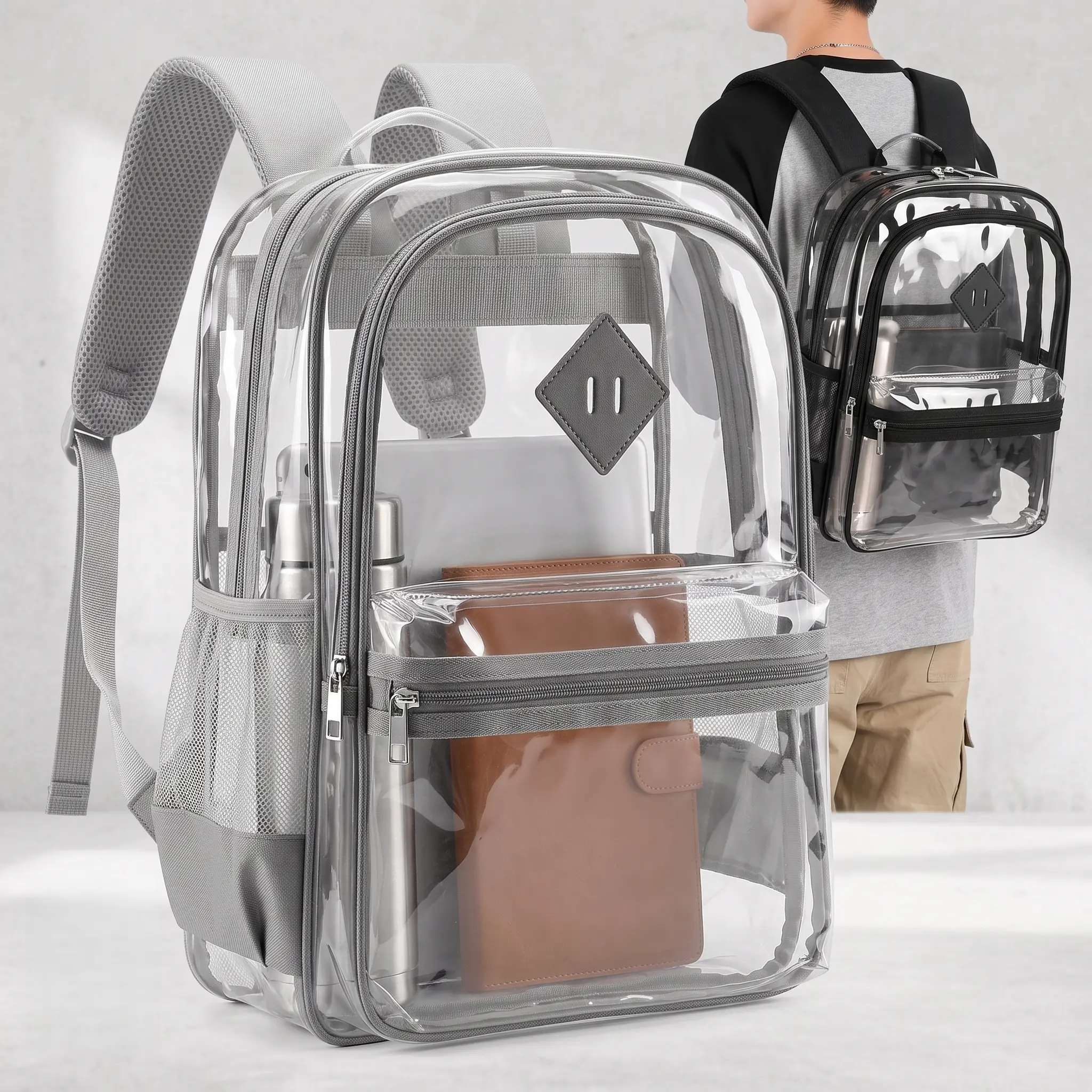 Clear Concert Stadium Bag PVC Transparent Backpack 15 Inch Laptop Unisex Breathable Casual Travel Solid Color Sequins Trend