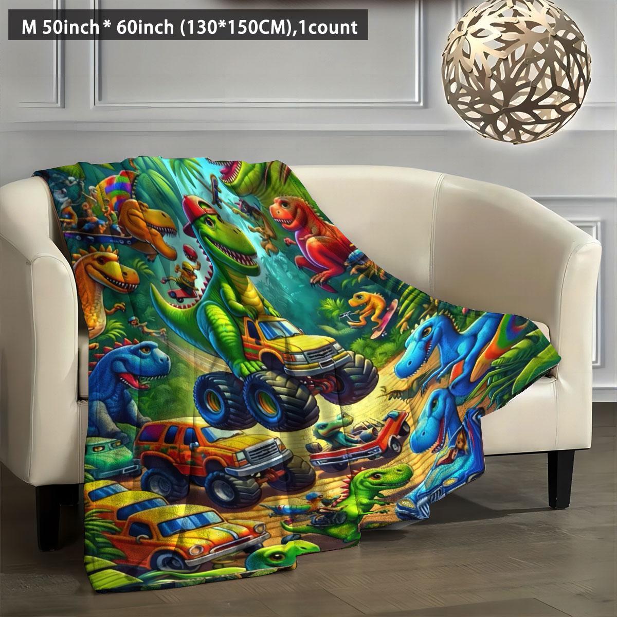 Cartoon Dinosaur Pattern Blanket, 1 Count Soft and Comfortable Air-conditioned Room Flannel Throw, Warm Nap Blanket for Home & Office, Cozy Hooded Blanket