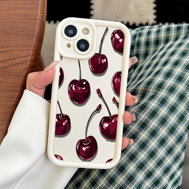 Sexy Wine Cherry Pattern Phone Case , Soft Silicone Tpu Protection and Shockproof For iPhone 17 16 15 Pro Max 14 16Pro 13 12 11 X Plus Air Mini Girl