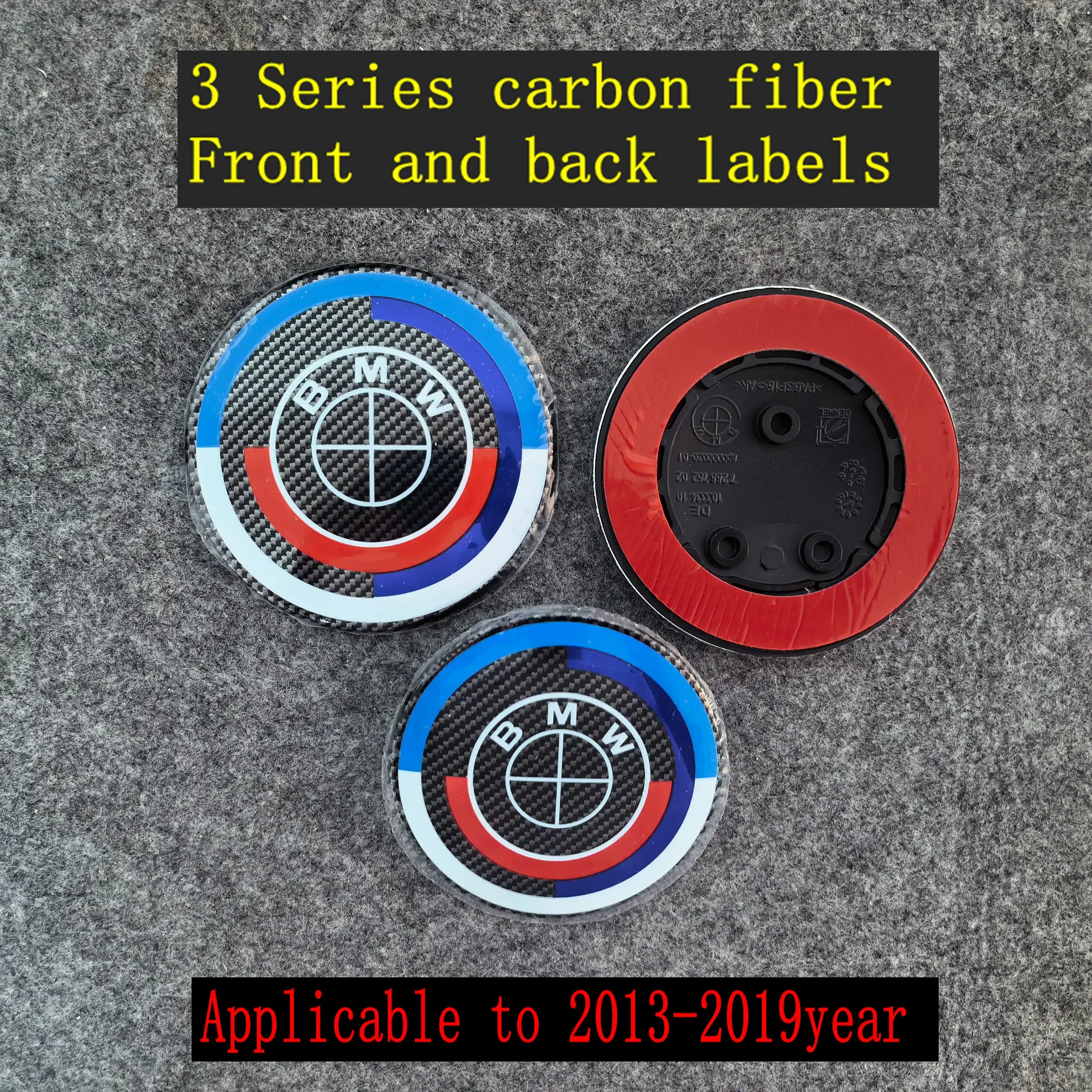 2pcs Carbon Fiber Emblem for Bmw 3 Series 2013-2019, Front Rear Hood Badge for 330i 325i 318i 320i, Durable Car Accessories