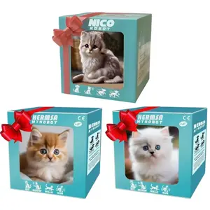 Walking Meowing E-Cat Toy Realistic Fluffy Kitten w/6 Sounds, Auto-Running Pet Simulator Christmas Gift