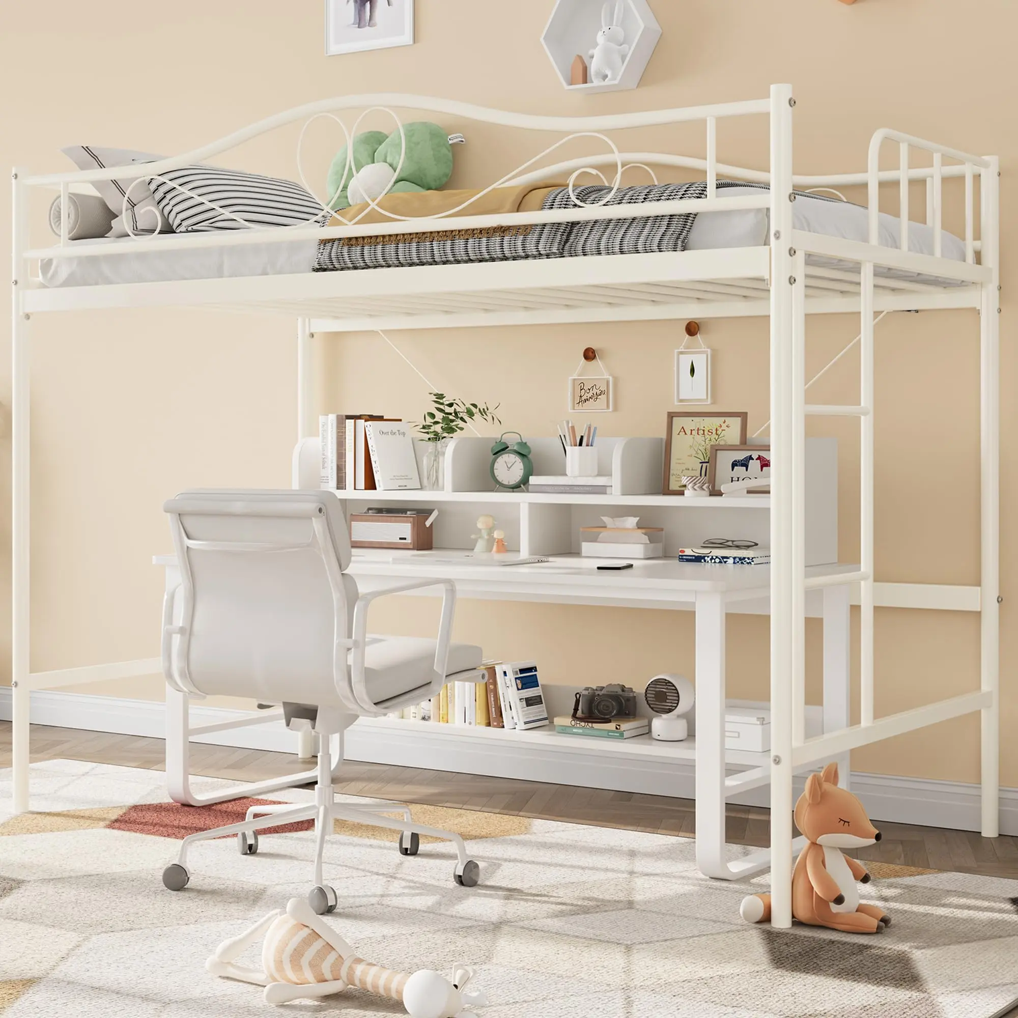 Space-Saving Twin Metal Loft Bed Frame – Heavy Duty, 400 lbs Capacity, Ladder, Full Safety Guardrail, Noise-Free, No Box Spring Needed – Ideal for Kids, Teens, Dorms, Small Rooms