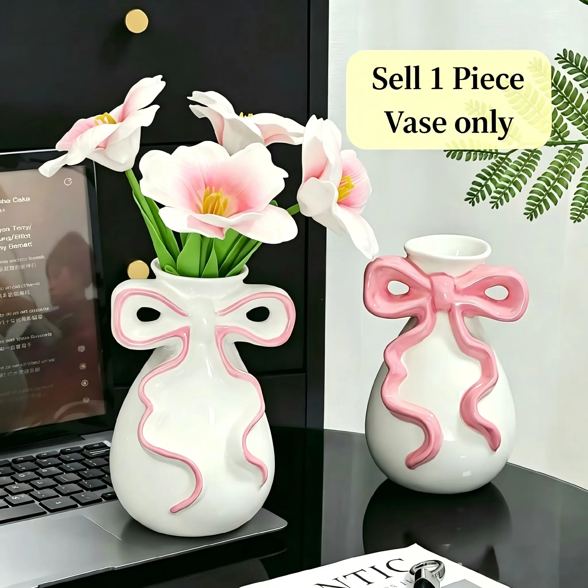 Bow Vase, Cute Flower Vase for Desktop Decor, Stylish Floral Arrangement Container, Perfect Gift for Home Decoration, Bowknot Design Vase, Decorative Vase, Vases Home Decor
