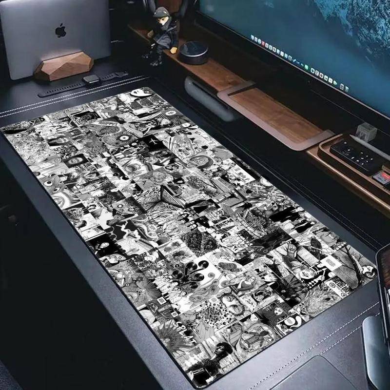 'Black and white Mouse Pad Cute HD branco Desk Pad Extended Gaming Keyboard Mats Large XXL Gamer Collage Horror Anime Mousepad'