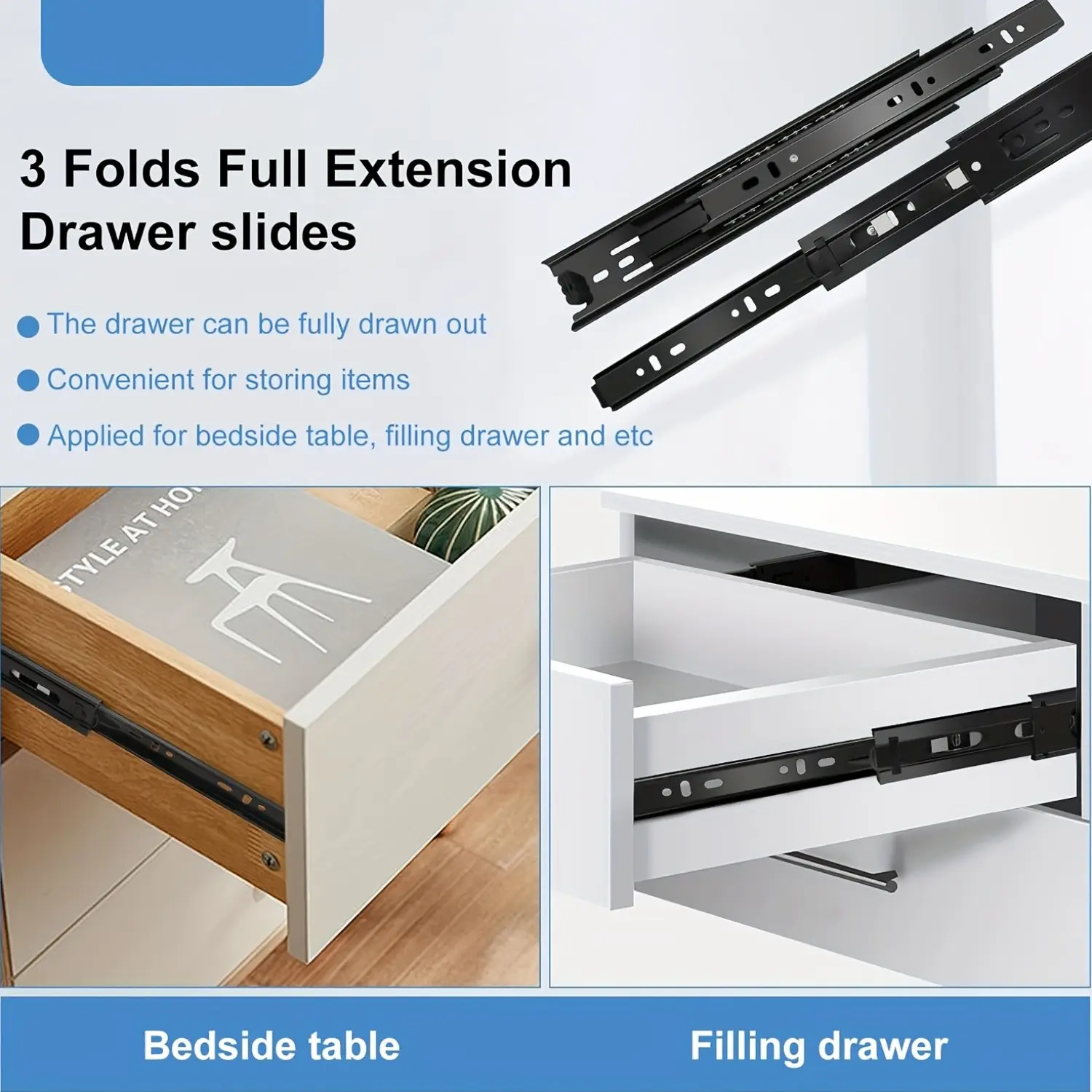 4-Piece Three-Section Drawer Glide Rails, Silent Operation, 30mm Wide, Office Design, Bidirectional Function, Essential Furniture Component