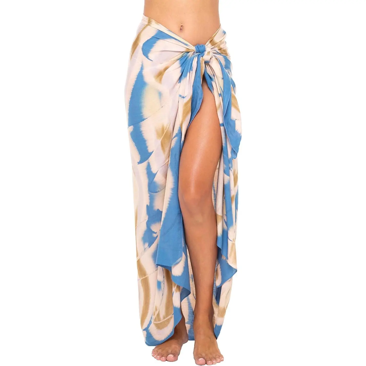 Women's Tie Dye Rayon Fabric Long Sarong Wrap - Women Wear Beach Wear Swimsuit Cover Up Skirt, Long Length, Tie Dye Print