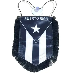 Puerto Rico Black and White Boricua Flag Small Mini Banner Hanging Sticker Decal Car Accessory for Car Rearview Mirror Home Decor Rich in Color