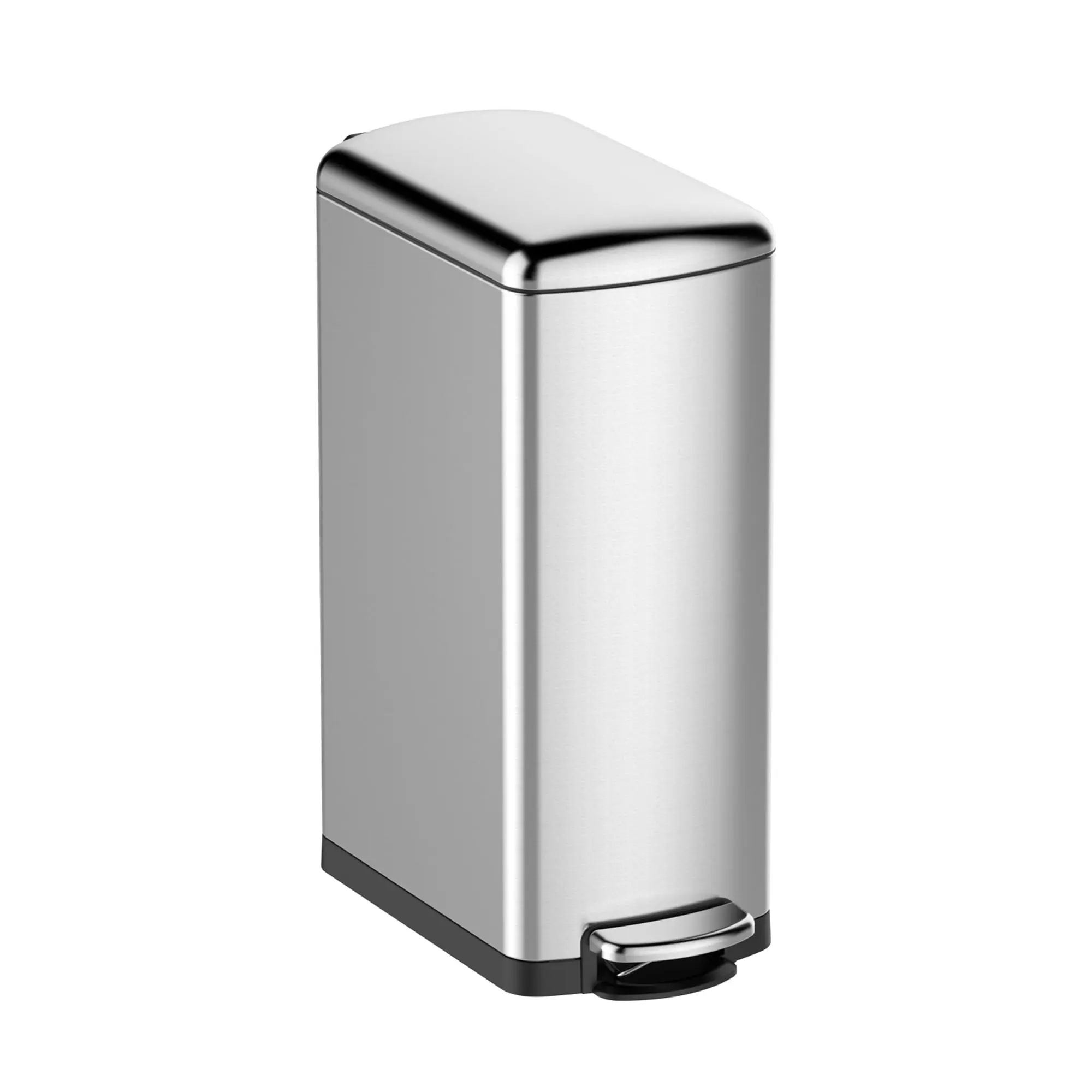 Slim Stainless Steel Trash Can for Kitchen - 8 Gallon Capacity, Step-On Pedal, Soft-Close Lid, Removable Inner Bucket, Fingerprint-Resistant, Space-Saving Garbage Bin for Bathroom, Office, Narrow Spaces, Modern Black or Silver