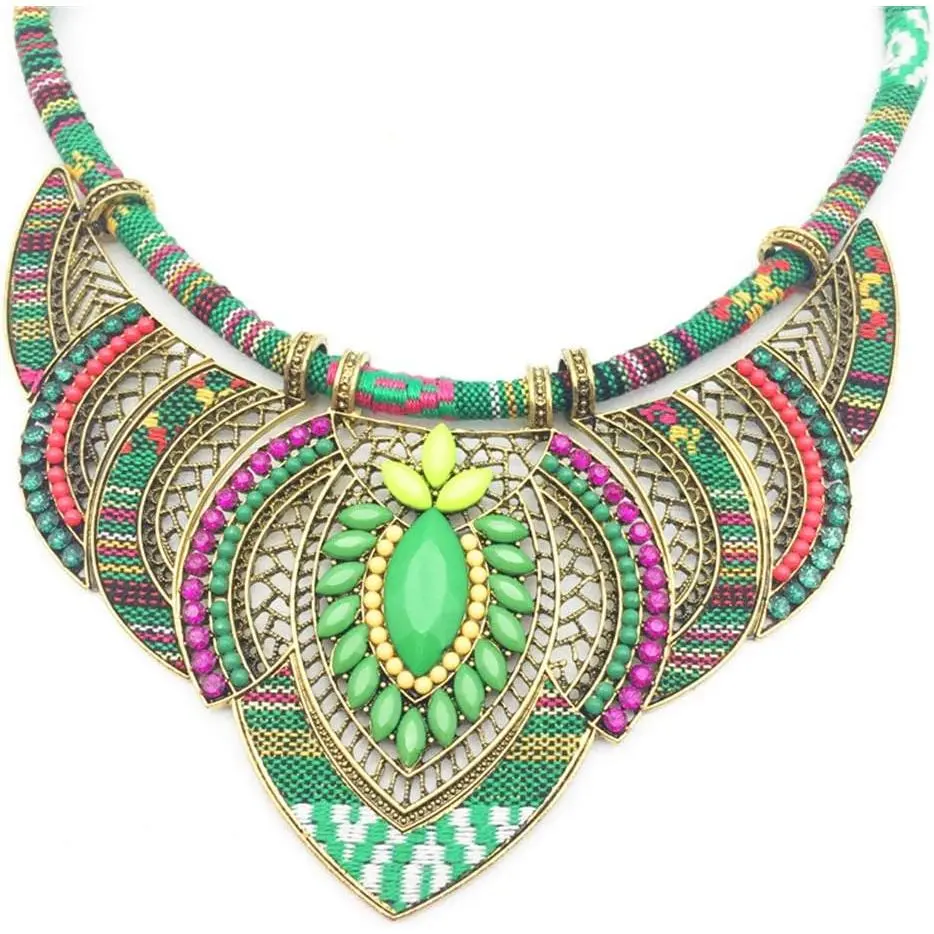 Ethnic Style Chunky Colorful  Festival Tribal Beaded Bib Choker Costume Necklace