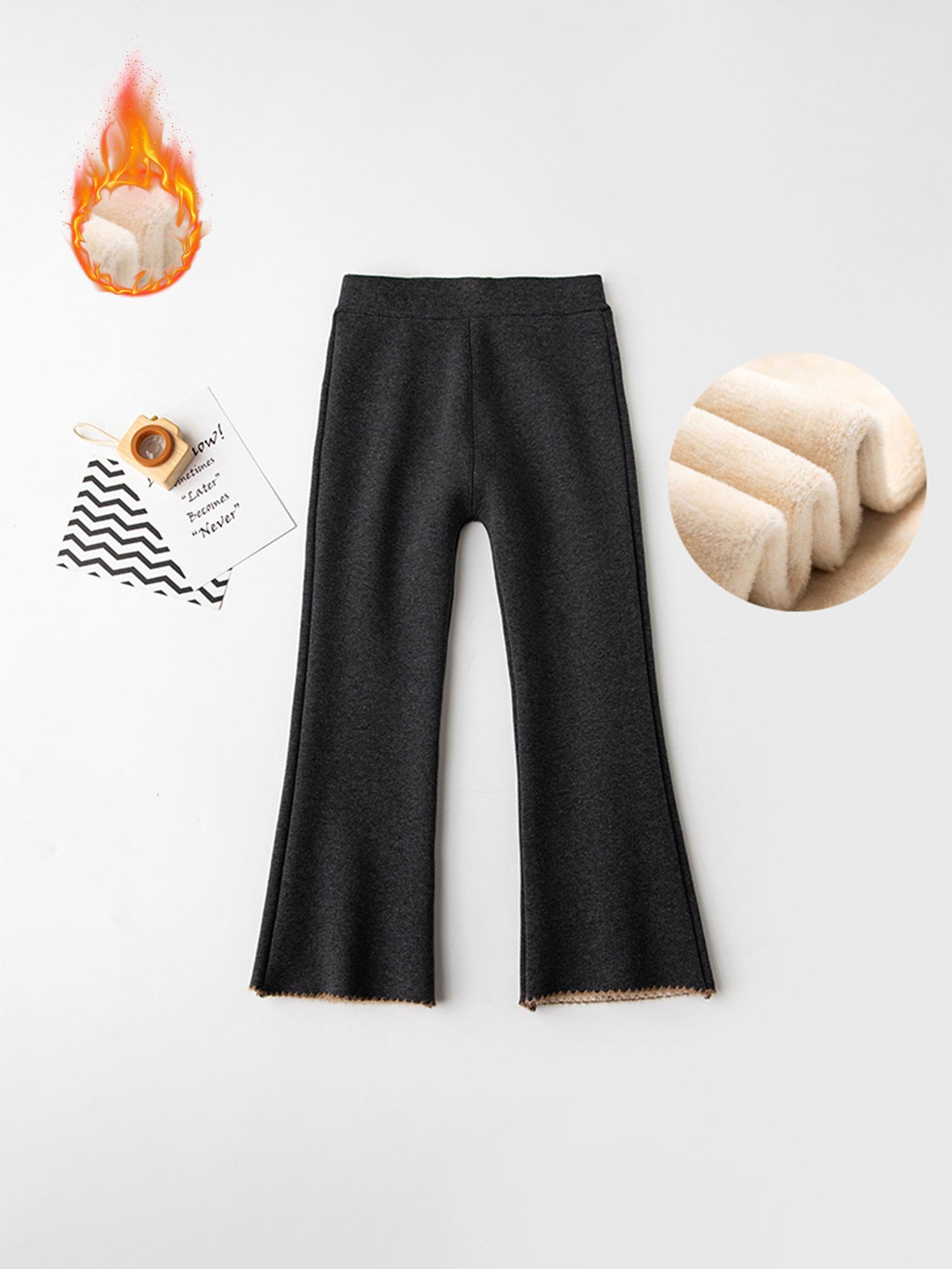 Girls' Fleece-Lined Thickened Flared Pants - Korean-Style Slim-Fit Winter Warmth with Elastic Waist & Flared Leg, Soft Fleece Lining, Loose Fit Casual Pants for Fall/Winter, Solid (Candy-Colored Options Available) - Everyday & Special Occasion Outfi