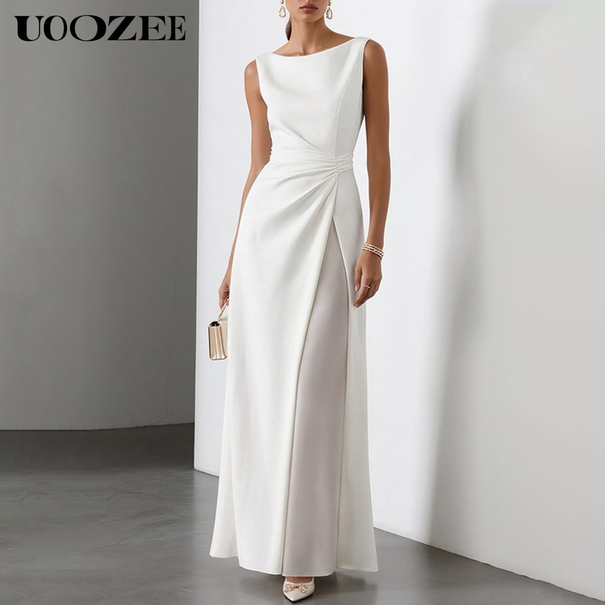 UOOZEE Women 2025 Summer/Spring Rayon Pleated Slightly Stretch & Sheer White A-Line Dress 2025 New Fashion Sleeveless Solid Color Split-Joint Round-Neck Elegant Evening Maxi Dresses - (Sizing Runs Small - Check Size Guide or Order Larger) Fit UOOZEE Women 2025 Summer/Spring Rayon Pleated Slightly Stretch & Sheer White A-Line Dress 2025 New Fashion Sleeveless Solid Color Split-Joint Round-Neck Elegant Evening Maxi Dresses - (Sizing Runs Small - Check Size Guide or Order Larger) Fit
