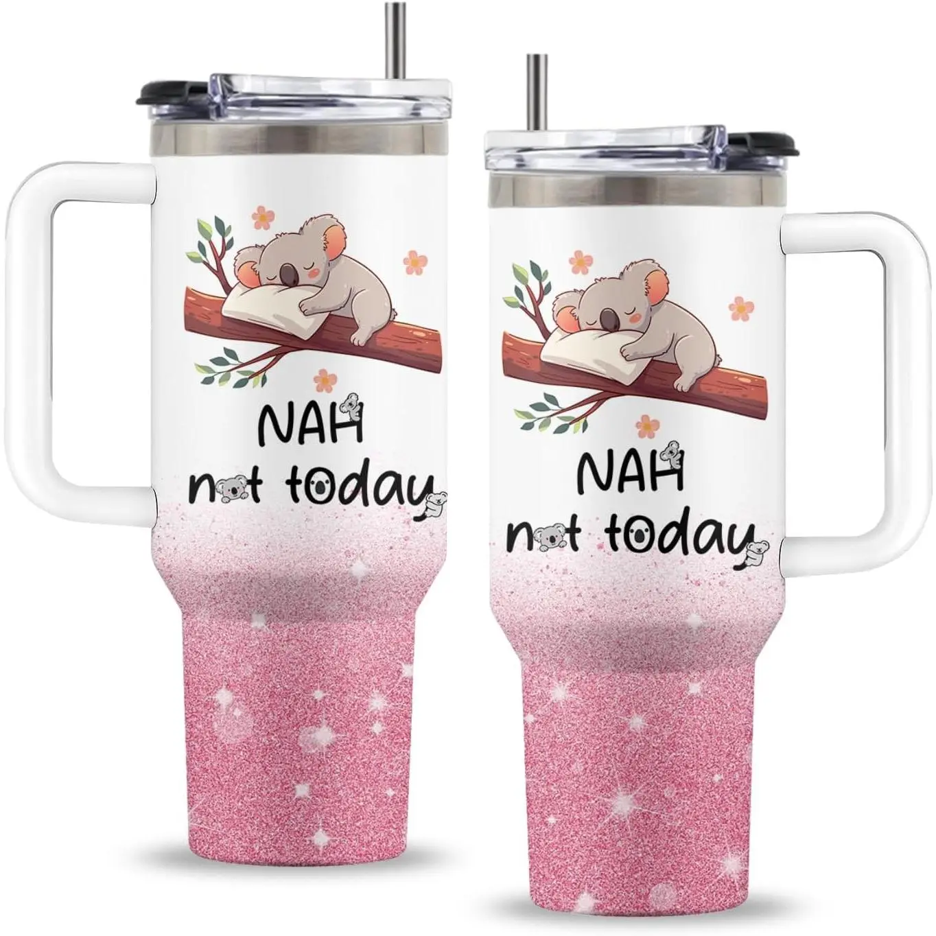 40oz Koala Stainless Steel Insulated Flask - Reusable Leakproof Mug with Handle, Straw, Lid - Travel Drinkware, Thanksgiving/Christmas Gifts for Koala Lovers