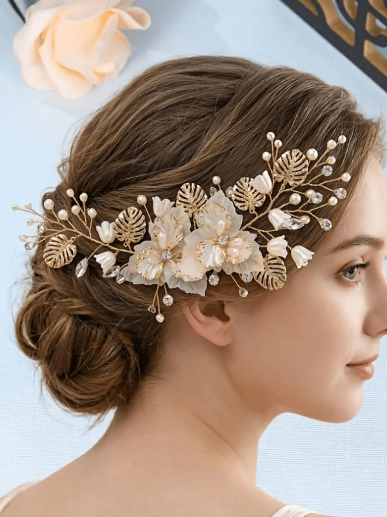 Fashionable Floral Forest-Style Rhinestone Hair Comb, Versatile Light Luxury Hair Accessory, Wedding Bridesmaid Updo Hairpin Comb