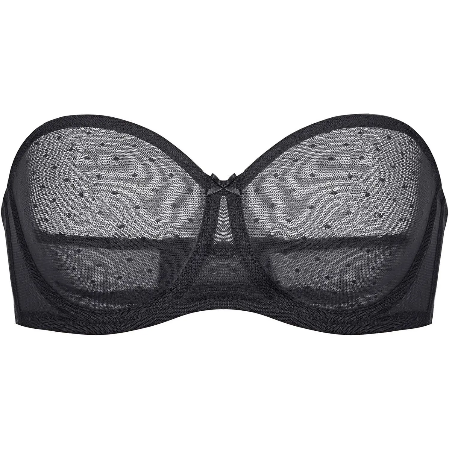 Strapless Bra for Women, Sexy Dotted Sheer Mesh Unlined Underwire Balconette, Plus Size with Convertible Straps, Lightweight, Breathable, Comfy, Soft, Wired, Criss Cross, Daily Support, Plus Sizes, Halter Top, Underwire Cups, Small Dots, Natural