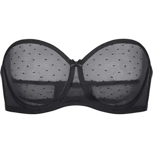 Women's Mesh Strapless Bra Sheer Unlined See Through Underwire Bras Plus Size