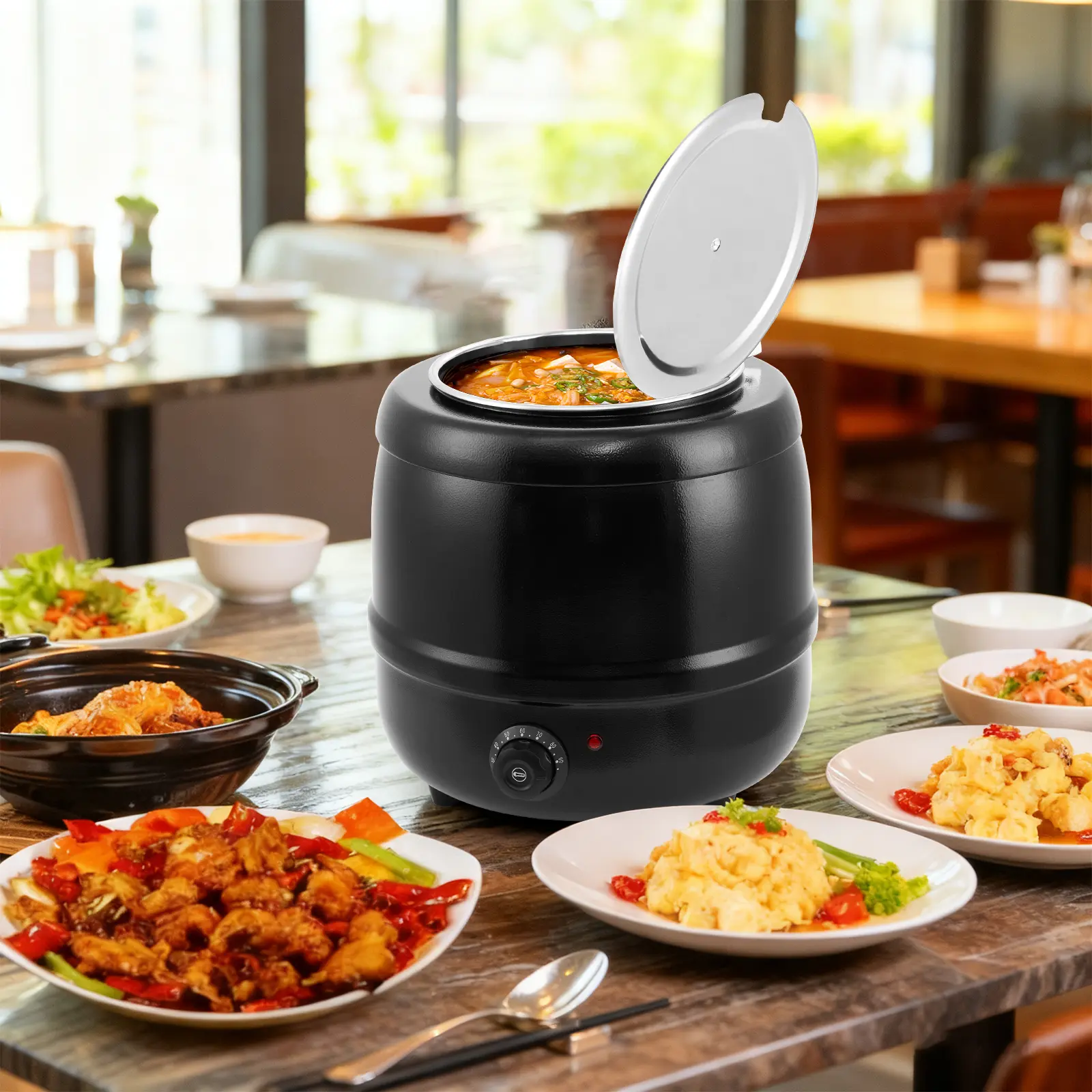 Commercial Soup Kettle Food Warmer, Large Capacity Electric Soup Warmer with Hinged Lid, Removable Stainless Steel Pot & Stable Base for Catering, Restaurant & Party (13.7QT/10.5QT)