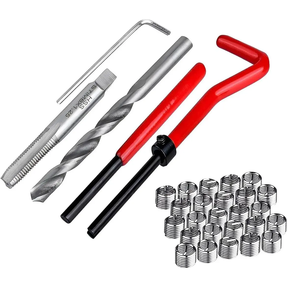 30 count M6 x 1.0mm Thread Repair Insert Kit,  Stainless Steel Helicoil Coil Compatible Hand Tool Set, Portable Metric Rethreading Accessories for Auto Repairing