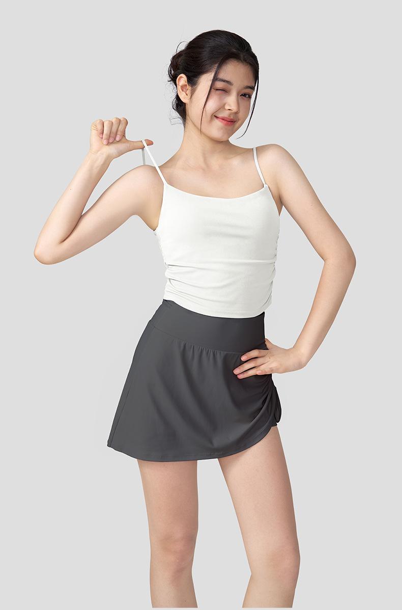 Pleated Drawstring Sports Mini Skirt Spring And Summer Suitable For Women To Wear Alone, Anti-Exposure High-Waiste For Running, Fitness, Yoga, And Tennis.
