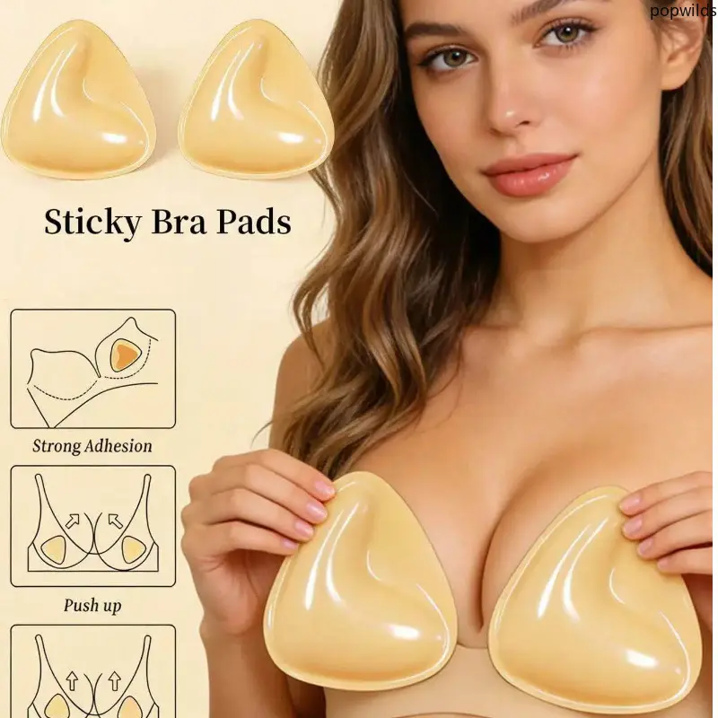 Soft Thick Push-Up Bra Pad Inserts, Reusable V-Triangle Enhancers with Double-Sided Adhesive for Lingerie & Bikini Swimwear