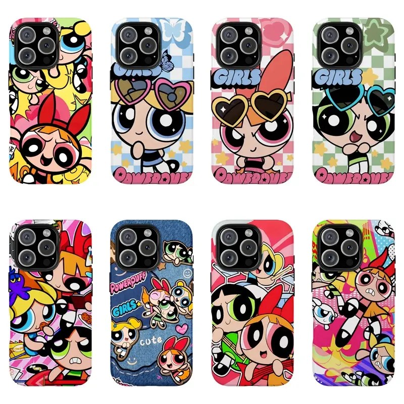 Kawaii Powerpuffs Anime Girls Film Shell Painting Cute Phone Cases For iPhone 17 Promax Pro Air 16 Plus 15 14 13 12 Shockproof Protective Cover Best Gifts of Christmas Halloween Birthday Valentine Summervibes