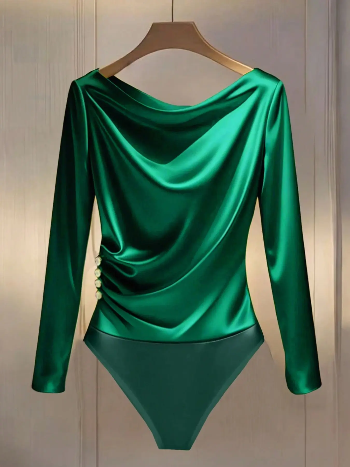 Women's Minimalist Long Sleeve Side Button Decoration, Commuter Slim Fit One-Piece Dress, Elegant and Comfortable Daily Wear