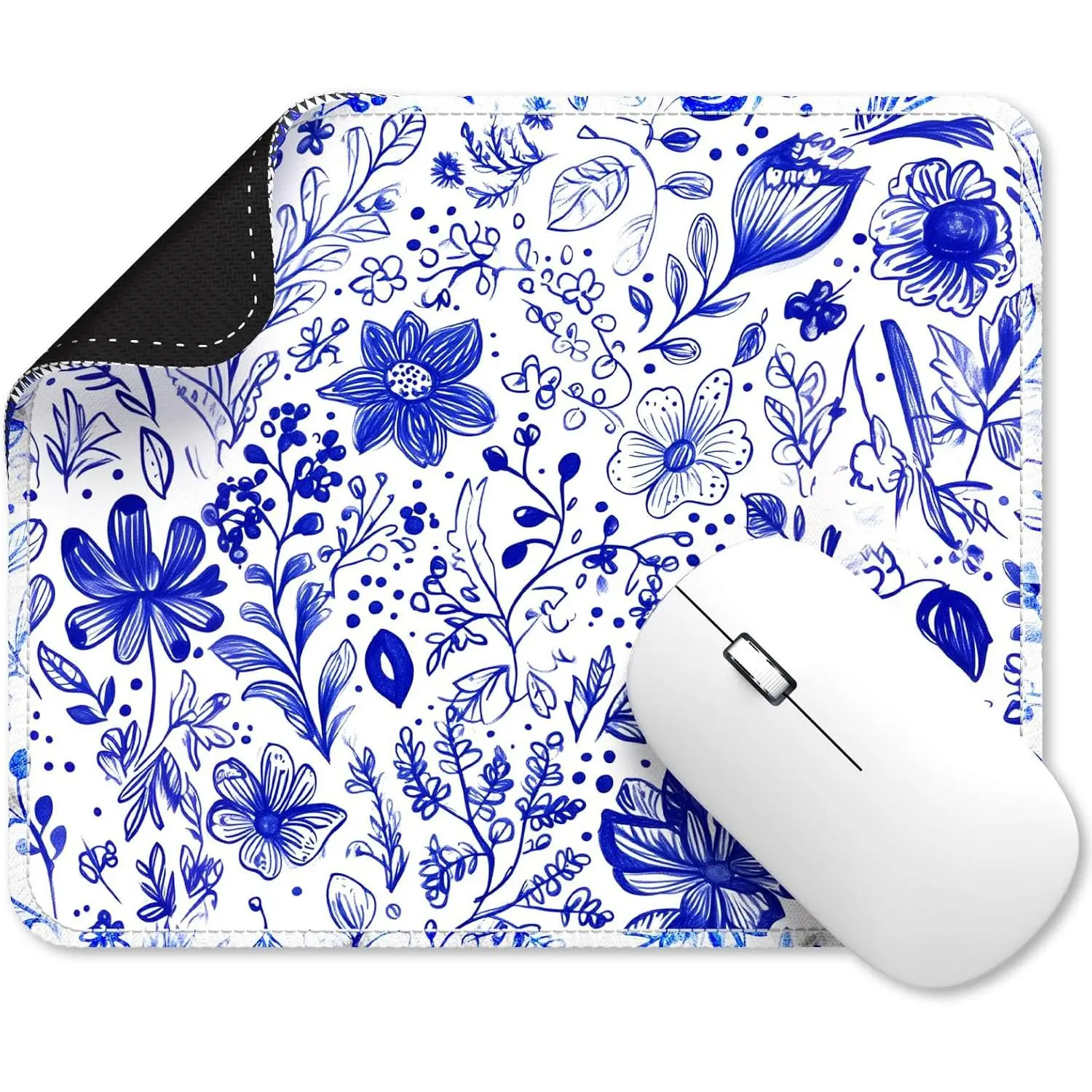 Cute  Pads,  Pad Design, 9.33 x 7.76 in | Desk Accesories with Rubber Non-Slip Base,Stitched  Pad for Desk,  and Gaming, Blue and White Porcelain B