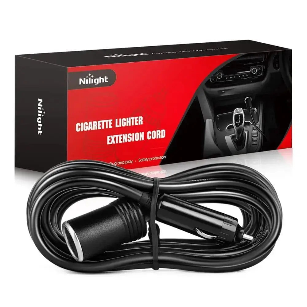 Nilight 14FT 12V/24V Car Cigarette Lighter Socket Extension Cord Cable, Built-in Fuse, High-Temp Wire, Overload Safe, Plug-and-Play Power Extender (Black)
