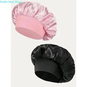 2-Pack Premium Charmeuse Satin Sleep Cap for Women, Wide Brim High Elastic Silk Bonnet, Curly Hair Care Head Wrap for Nighttime Sleeping & Daily Hair Protectio